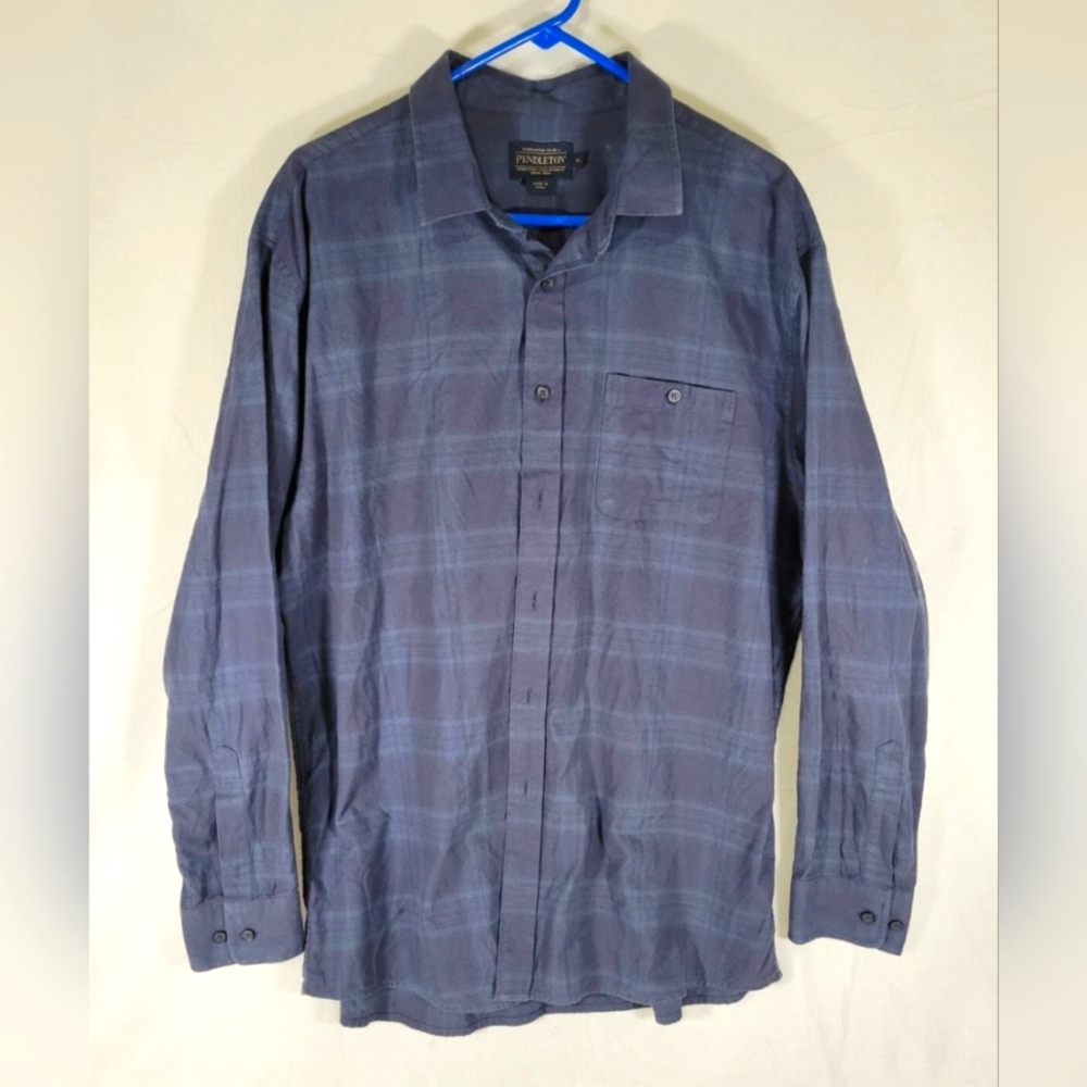 Men's Pendleton Blue Plaid Button-Up Shirt Size XL